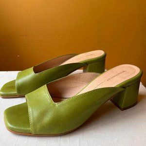 Intentionally Blank Green Leather Mule Block Heel Sandal 38
